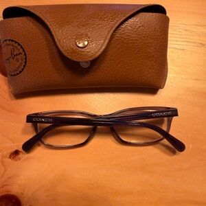 Coach Dark Brown Rectangular Eyeglasses with Signature Temples